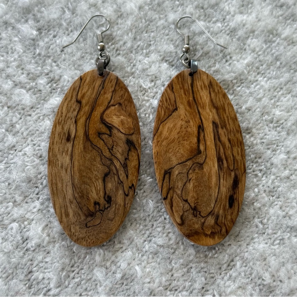 Handmade Wooden Oval Earrings